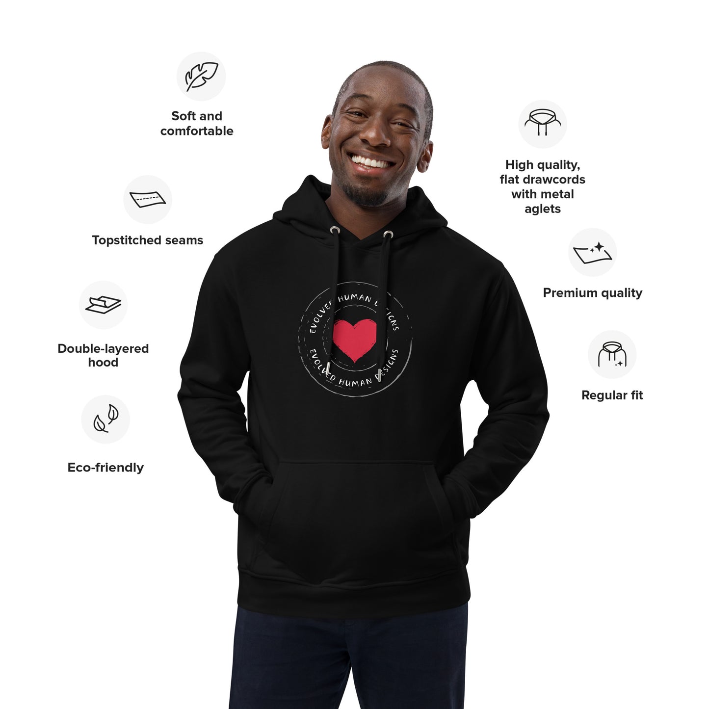 Evolved Human Design Large Logo Premium eco hoodie