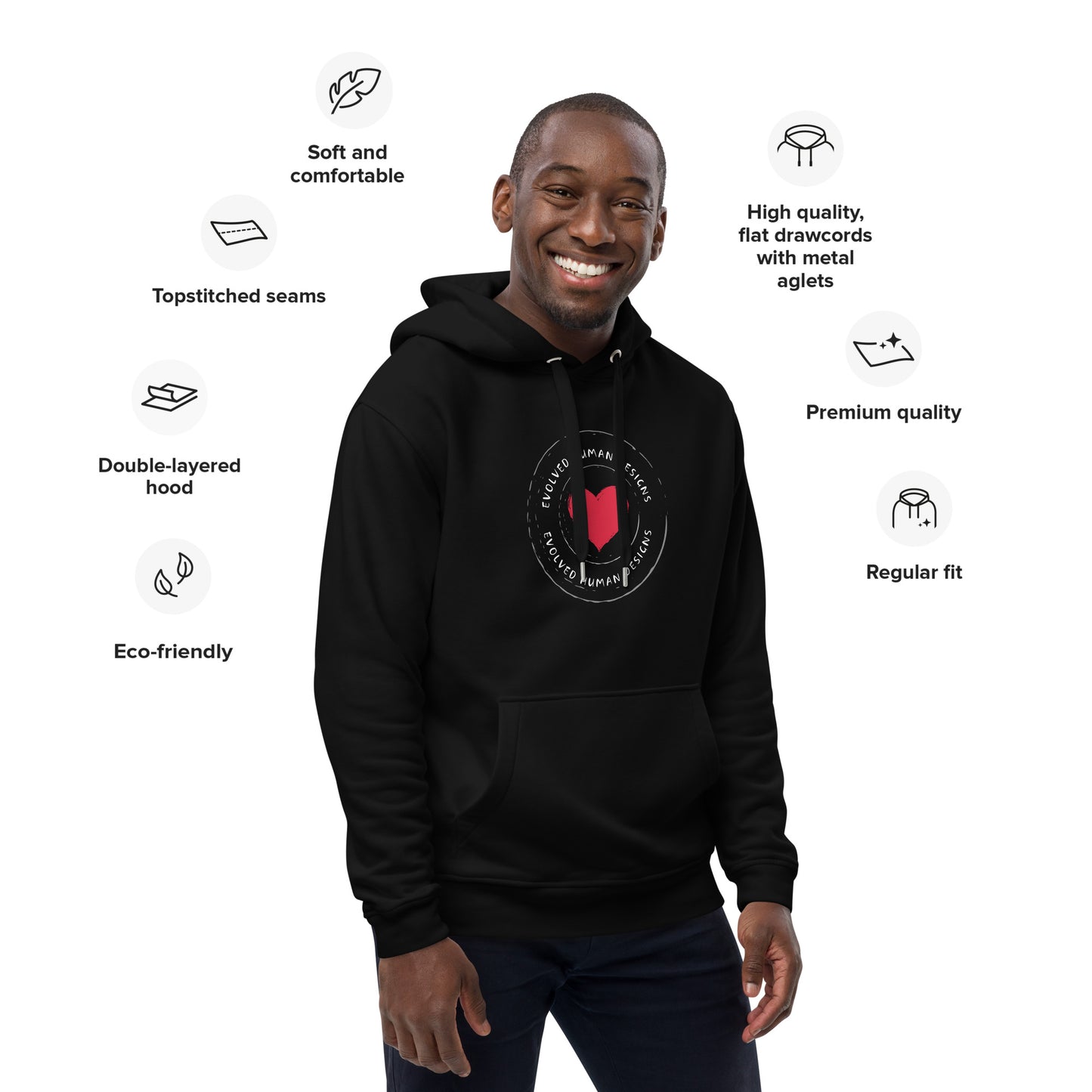 Evolved Human Design Large Logo Premium eco hoodie