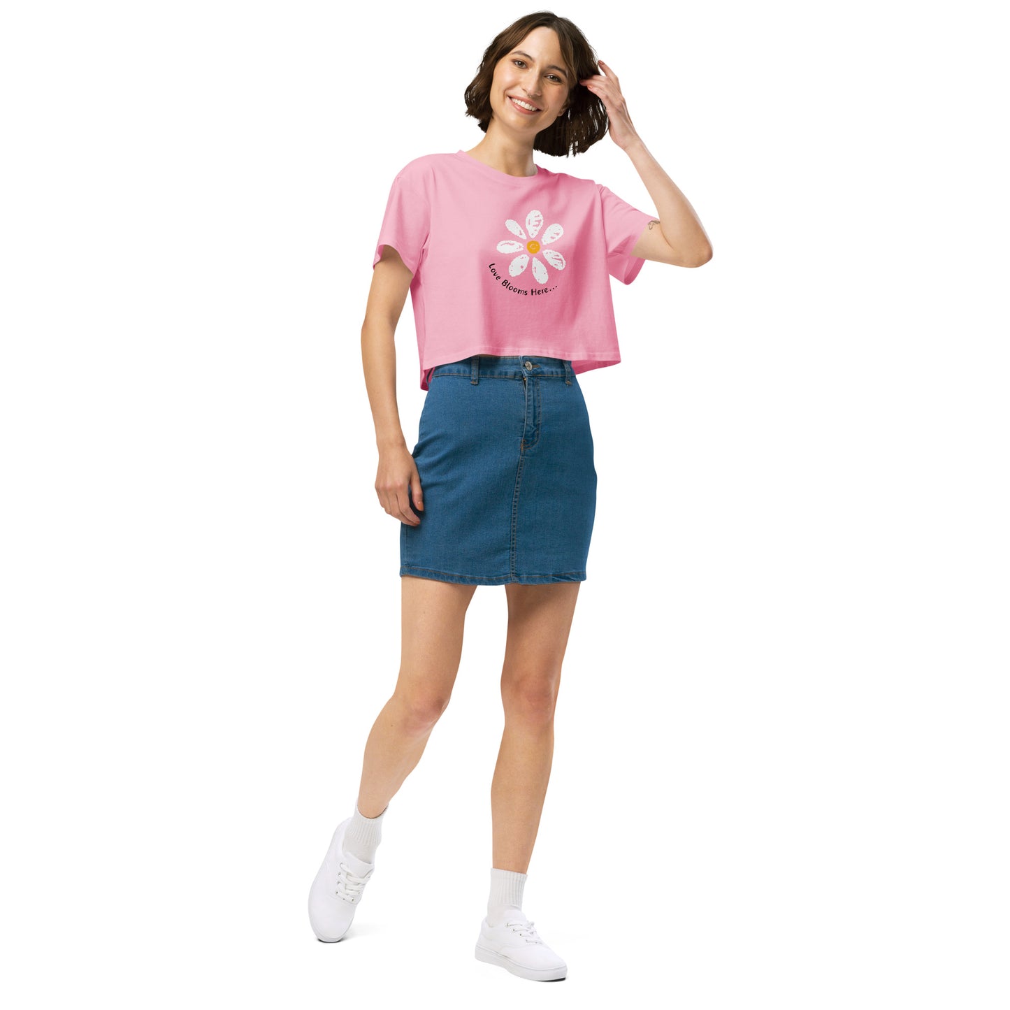 Love Blooms Here Women’s crop top